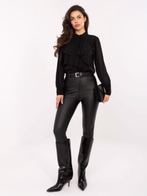 Alternative view of Marškiniai su dekoratyvinėmis klostėmis "LAURA" juoda