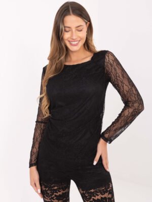 Klasikinė nėrinių palaidinė su permatomomis rankovėmis "LOREIN" juoda