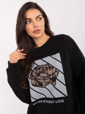 Alternative view of Šiltas oversize stiliaus džemperis "Never without love" juodas