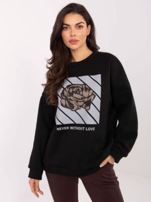 Šiltas oversize stiliaus džemperis "Never without love" juodas