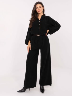 Velvetinės kelnės su diržu "MILA" juodos