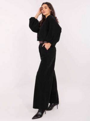 Alternative view of Velvetinės kelnės su diržu "MILA" juodos