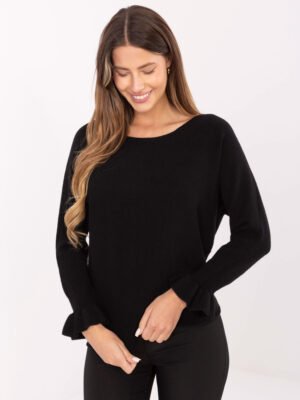 Laisvo modelio megztinis puošniais rankogaliais IT-SW-99717.89 juoda