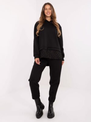 Laisvalaikio komplektas su sluoksniuotu džemperiu ir kelnėmis "PREPPY" juoda