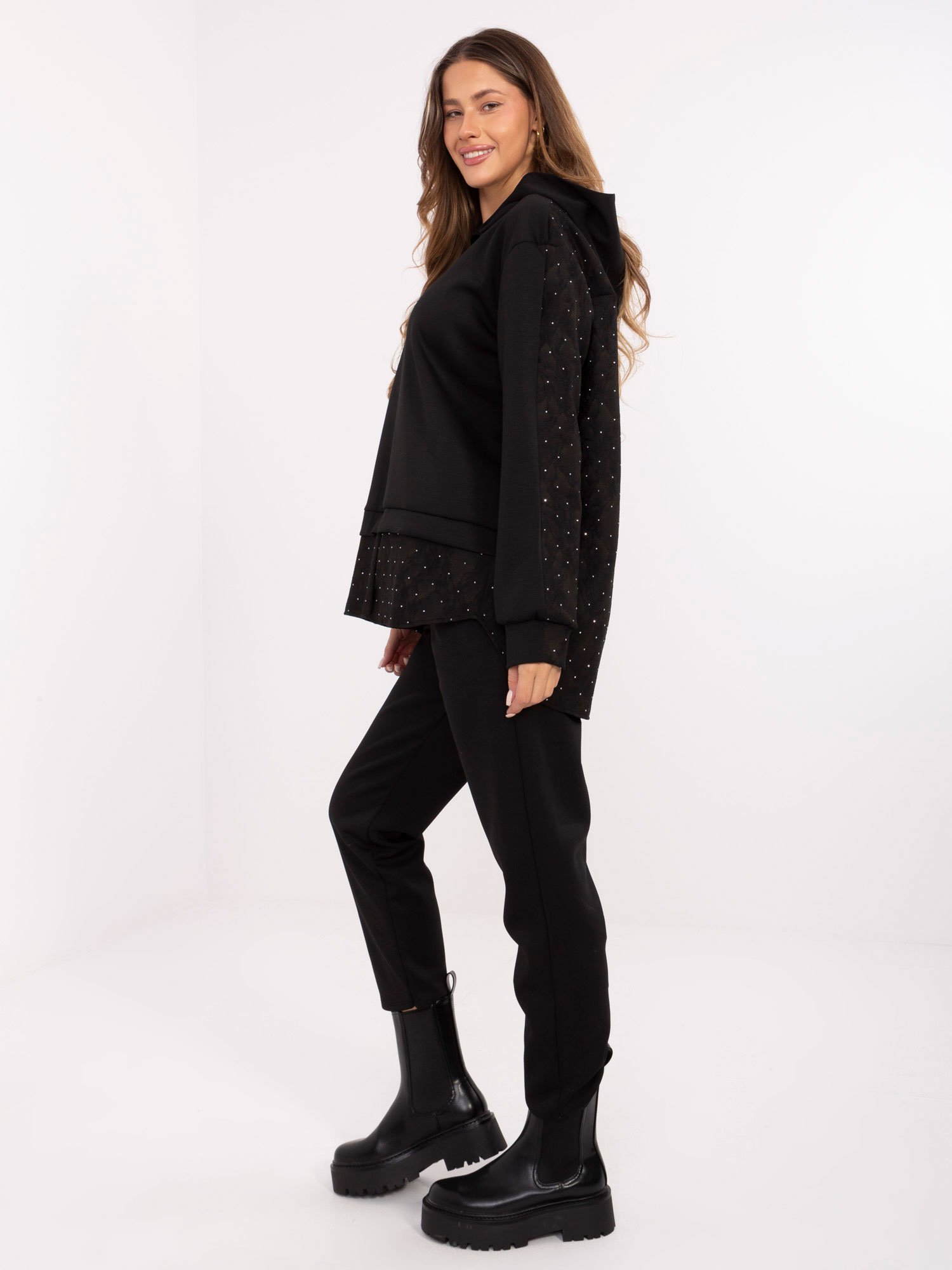 Laisvalaikio komplektas su sluoksniuotu džemperiu ir kelnėmis "PREPPY" juoda - Image 2