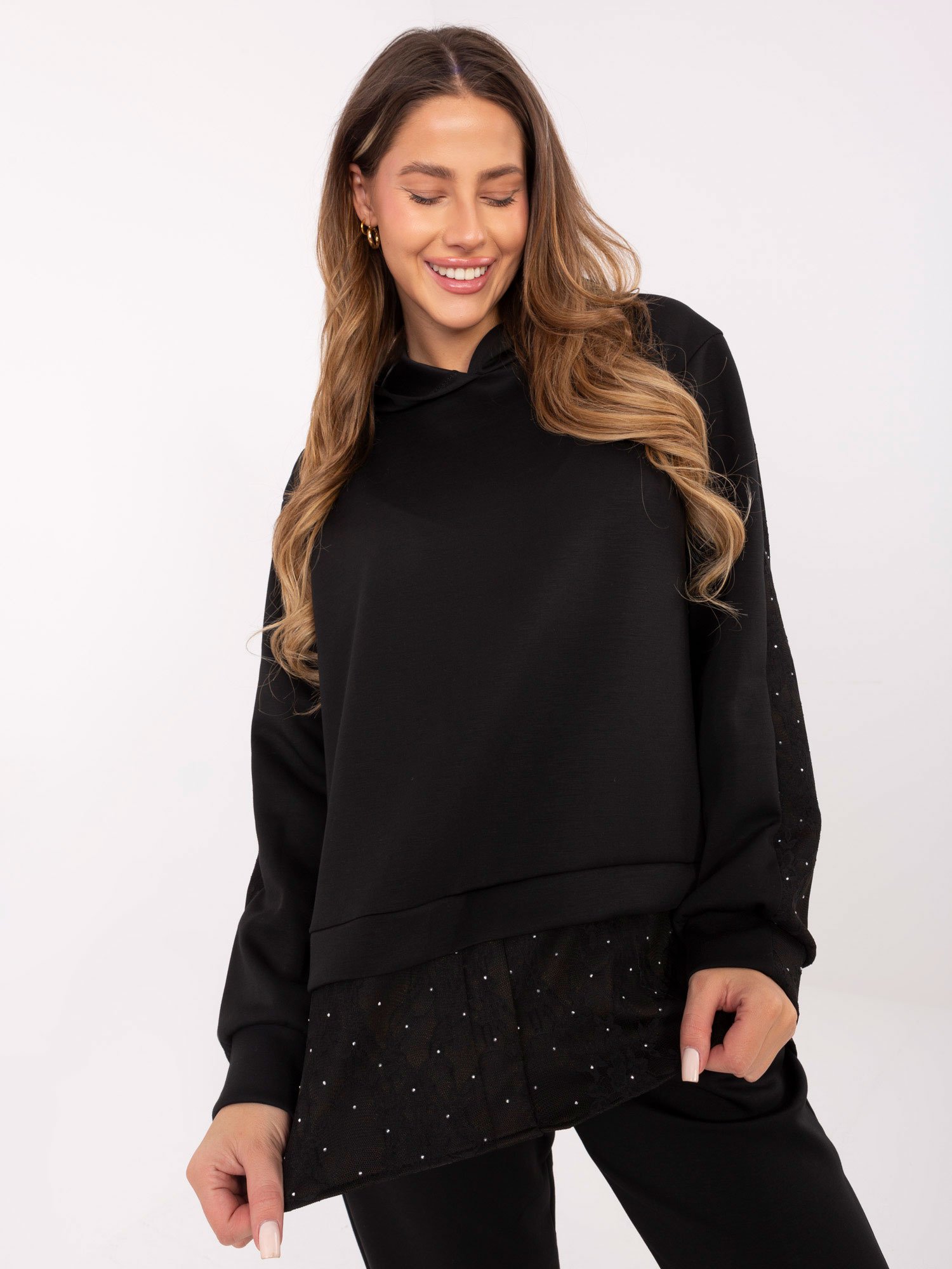 Laisvalaikio komplektas su sluoksniuotu džemperiu ir kelnėmis "PREPPY" juoda - Image 5