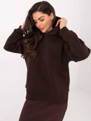 Laisvalaikio džemperis su užrašu ant gobtuvo "QUEEN" tamsiai ruda