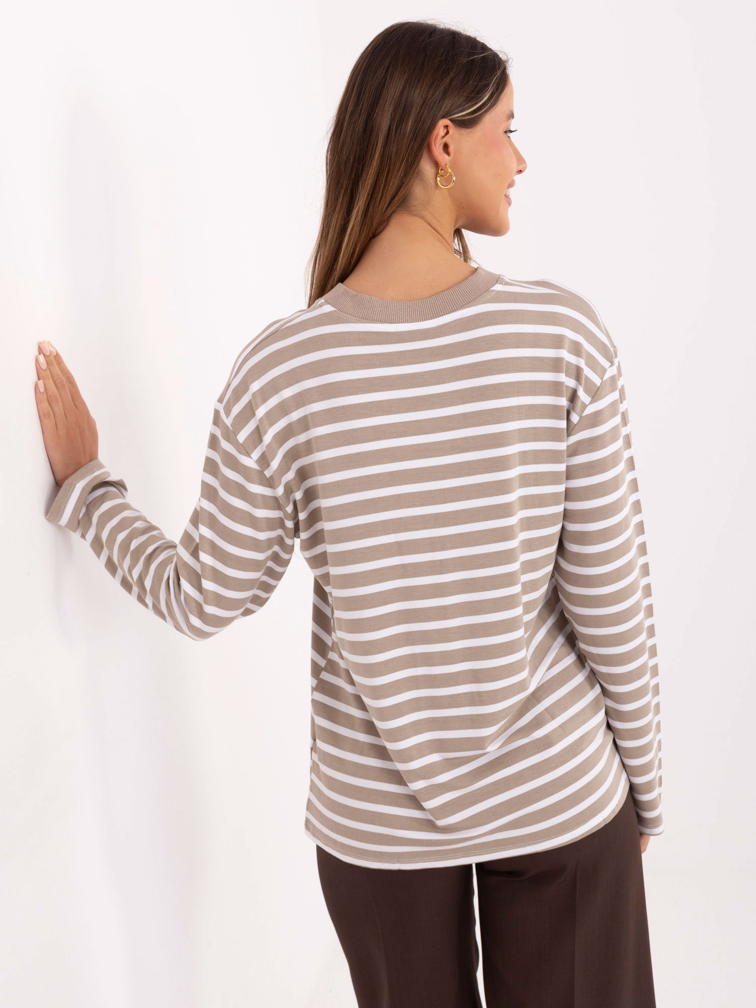 Casual stiliaus dryžuota palaidinė "JUSTY" smėlio - Image 3