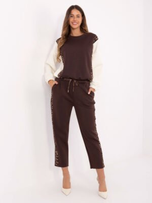 Laisvalaikio komplektas su dvisluoksniu efektu ir leopardo rašto juostelėmis "COSMINA" ruda