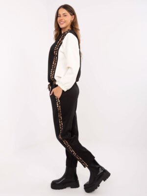 Alternative view of Laisvalaikio komplektas su dvisluoksniu efektu ir leopardo rašto juostelėmis "COSMINA" juoda