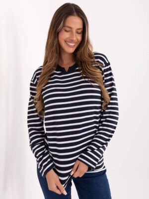 Casual stiliaus dryžuota palaidinė "JUSTY" tamsi mėlyna