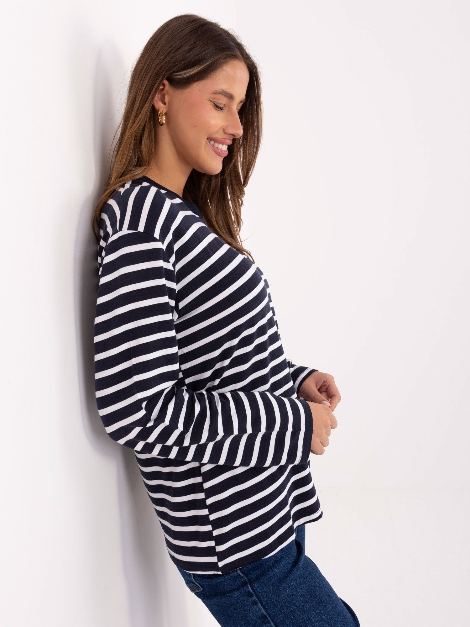 Casual stiliaus dryžuota palaidinė "JUSTY" tamsi mėlyna - Image 4