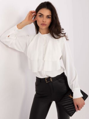 Marškiniai su dekoratyvinėmis klostėmis "LAURA" pieno balta