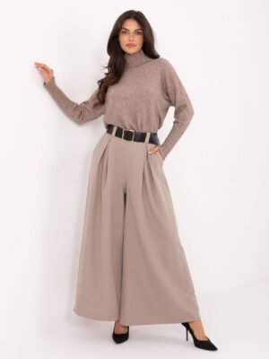 Palazzo stiliaus kelnės su klostėmis ir diržu "MORRI" tamsi smėlio