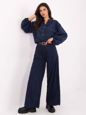 Velvetinės kelnės su diržu "MILA" tamsiai mėlyna