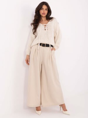 Palazzo stiliaus kelnės su klostėmis ir diržu "MORRI" šviesi smėlio