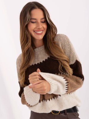 Alternative view of Šiltas megztinis su vilna plačiomis spalvų juostomis "DARLENA" šviesi smėlio