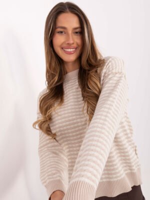 Klasikinio modelio dryžuotas megztinis IT-SW-93190.15 šviesi beige