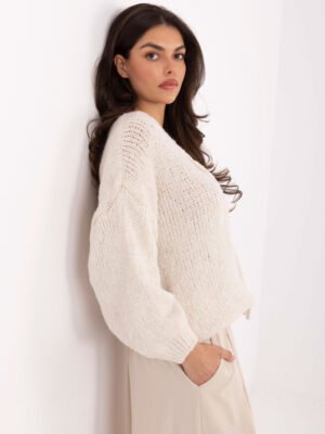 Alternative view of Šiltas megztinis su vilna ir ir raištelių iškirpte "JANALYN" šviesi smėlio