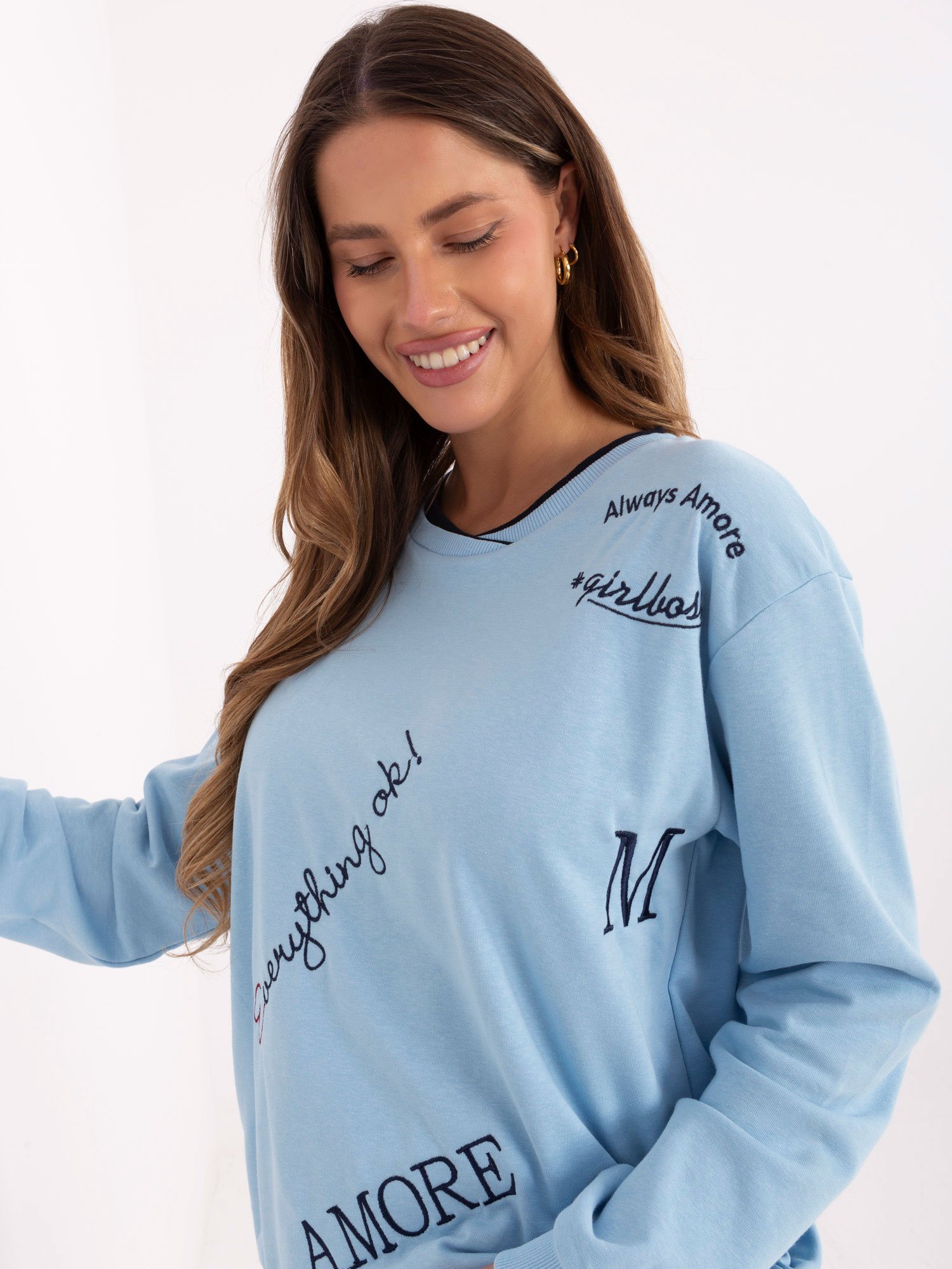 Medvilninis džemperis laisvo modelio RV-BL-A968.00 šviesi mėlyna - Image 4