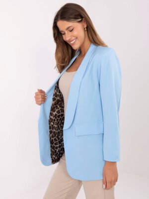 Alternative view of Stilingas švarkas su leopardiniu pamušalu ir atlenkiamomis 3/4 rankovėmis "AURA" šviesi mėlyna