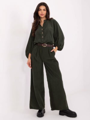 Laisvo modelio velveto audinio marškiniai "MILA" khaki