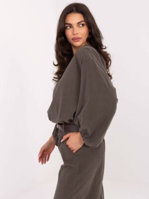 Alternative view of Laisvo modelio velveto audinio marškiniai "MILA" tamsi khaki