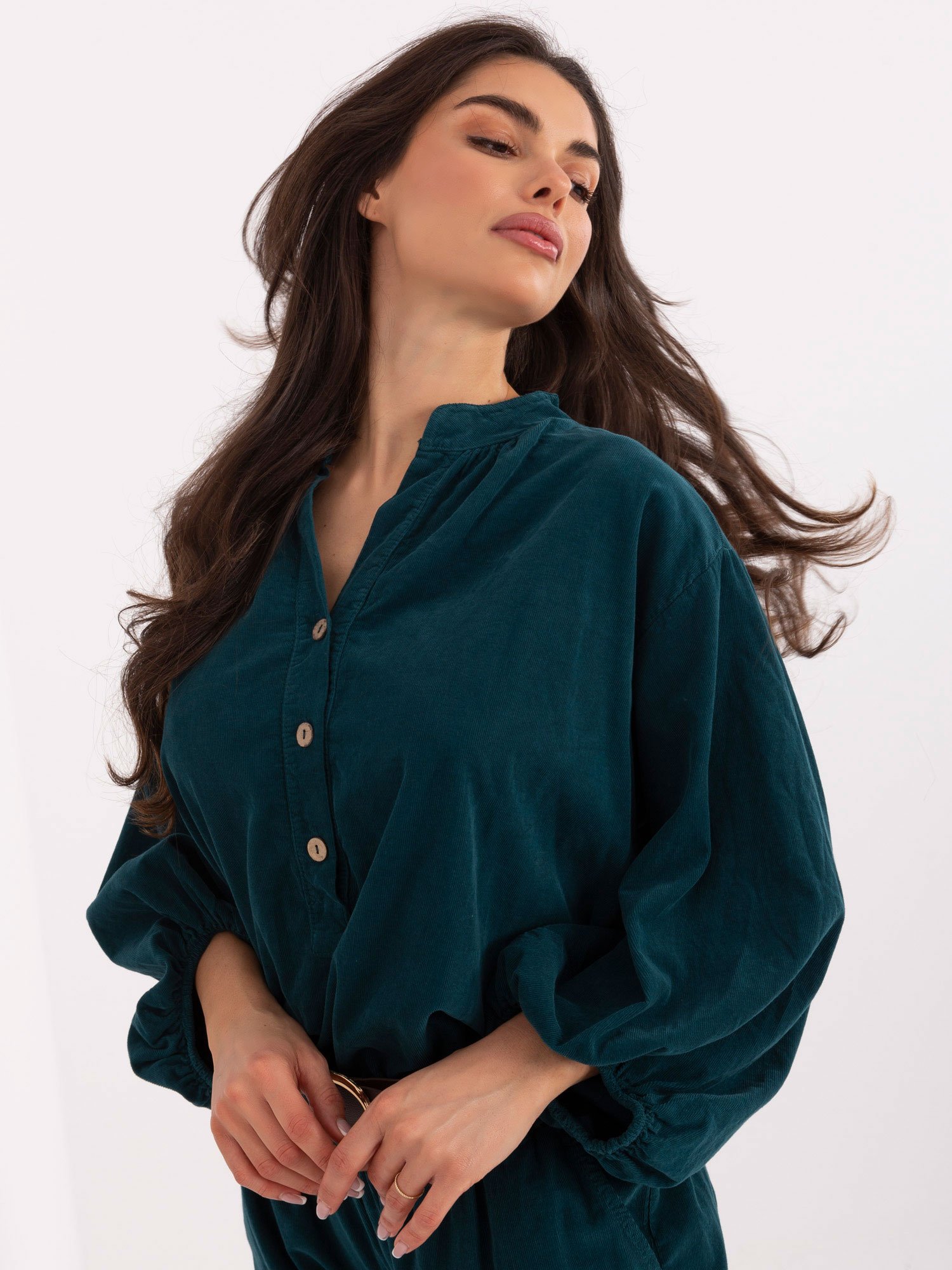 Laisvo modelio velveto audinio marškiniai "MILA" jūrinė - Image 4