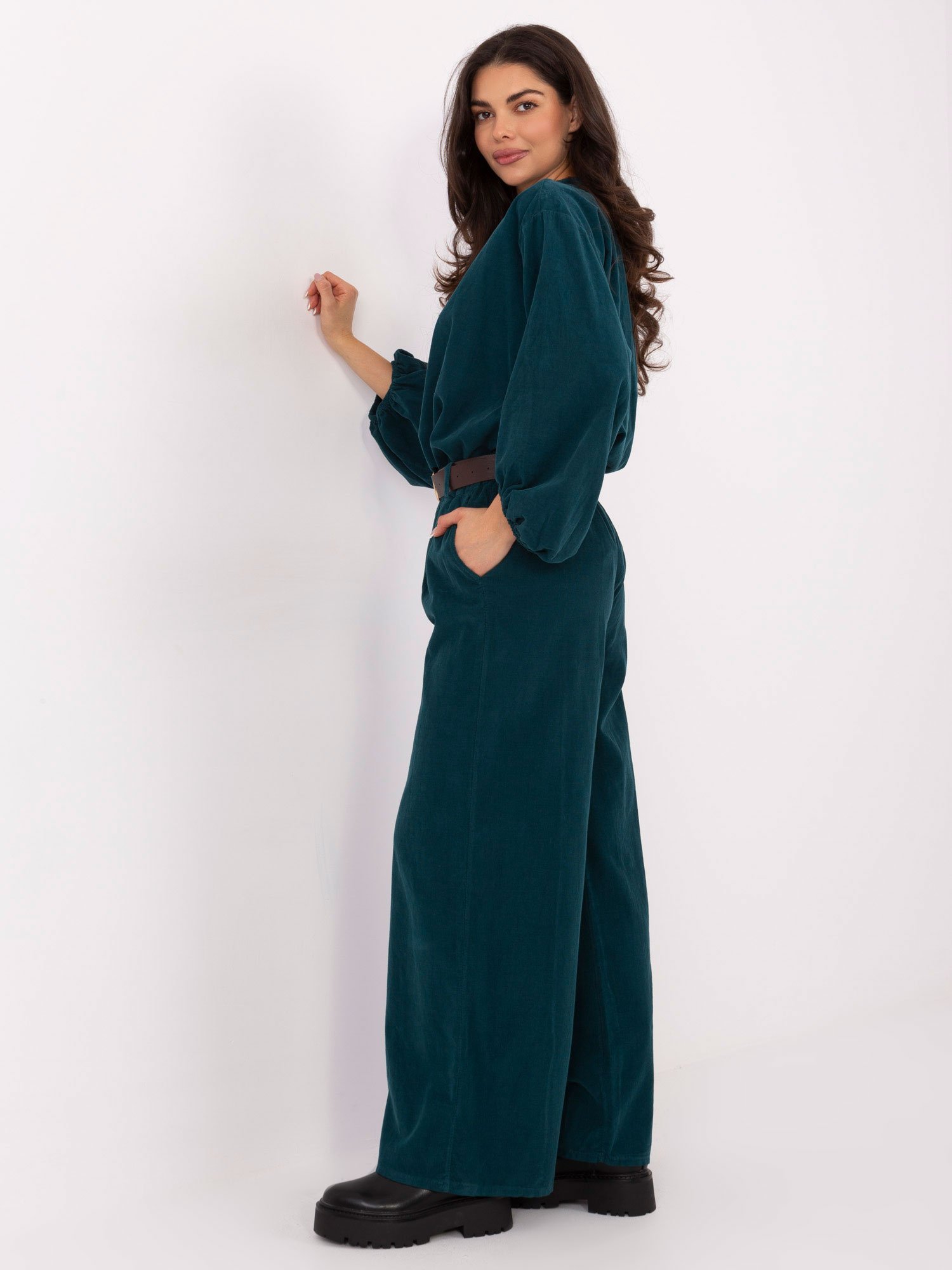 Velvetinės kelnės su diržu "MILA" jūrinė - Image 3