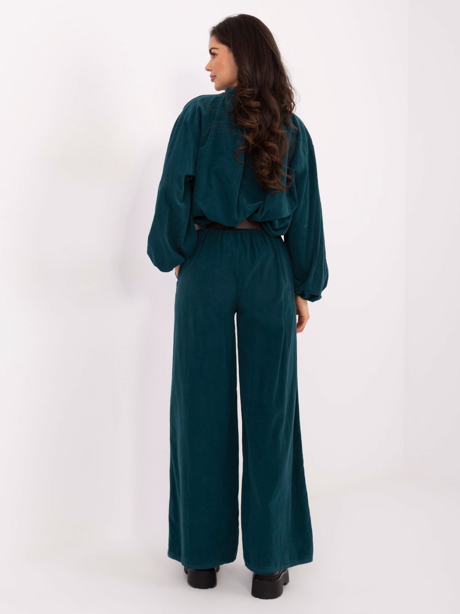 Velvetinės kelnės su diržu "MILA" jūrinė - Image 2