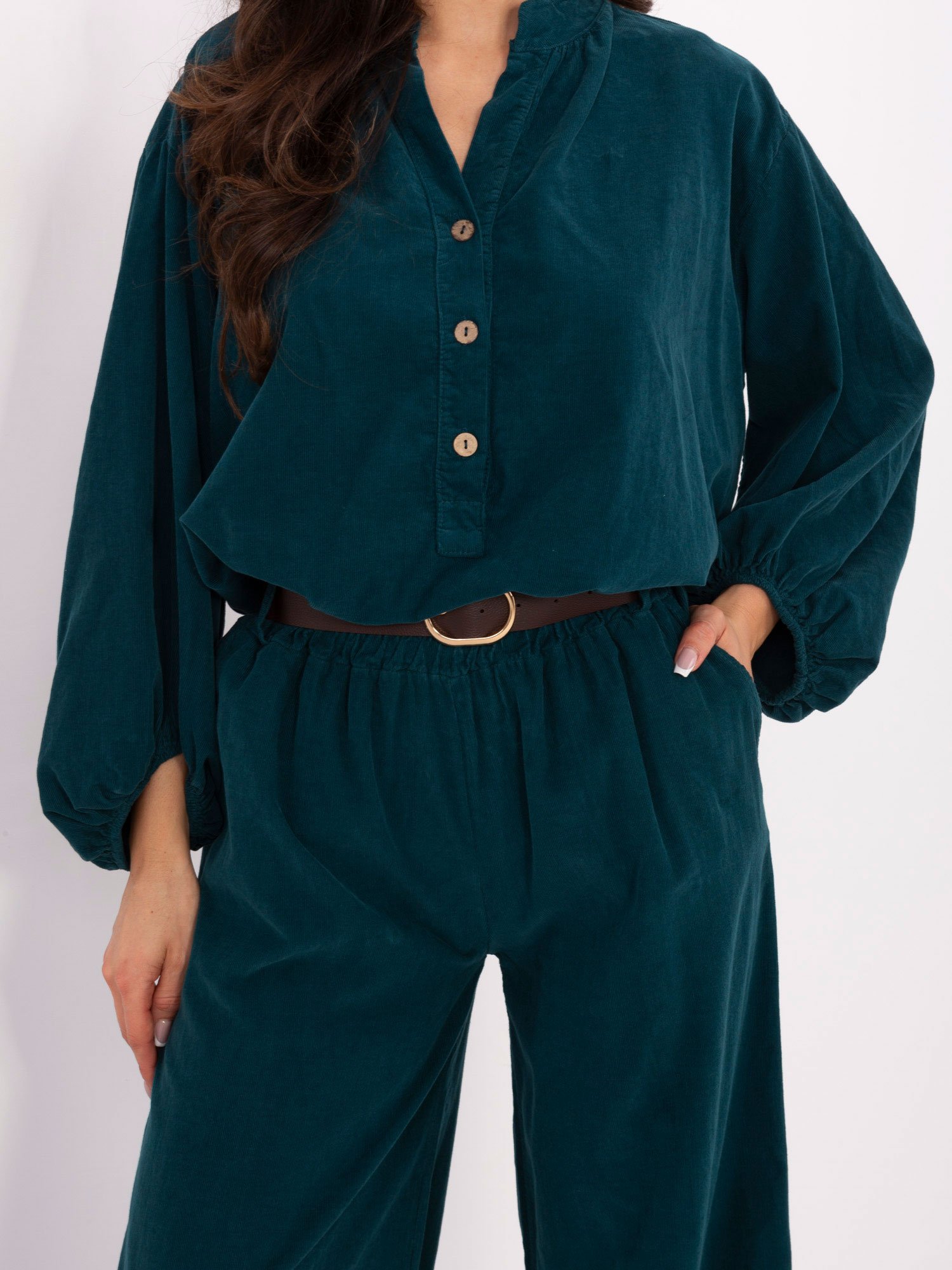 Velvetinės kelnės su diržu "MILA" jūrinė - Image 4