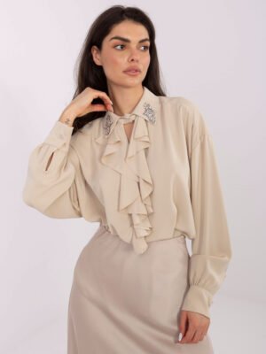 Klasikinė palaidinė su puošnia apykakle "Laura" smėlio