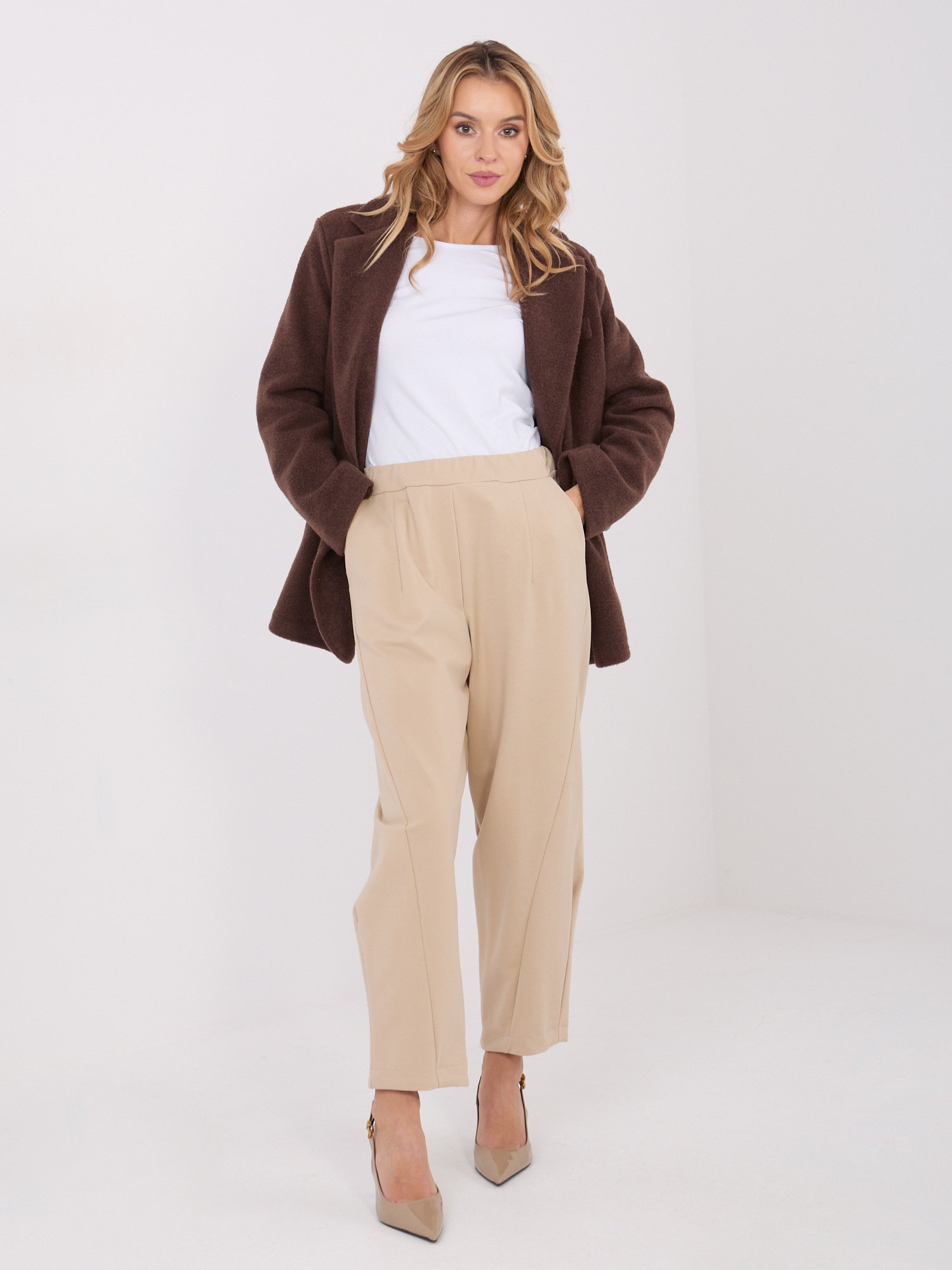 Aukšto liemens 7/8 ilgio laisvo kirpimo kelnės"ALEXA" smėlio - Image 3