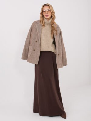 Alternative view of Šiltas megztinis  aukštu kaklu su vilna "KIMOY" smėlio