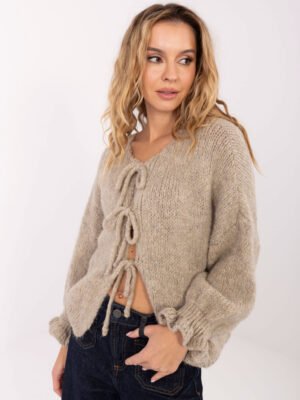 Alternative view of Minkštas ir švelnus megztinis su raišteliais „Emily” smėlio