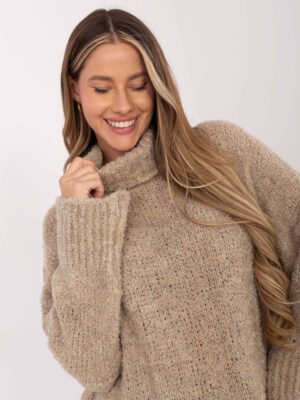 Alternative view of Bouclé mezgimo ilgas megztinis su vilna "KYLE" smėlio