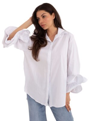 Alternative view of Ilgi marškiniai su išskirtinėmis klostuotomis rankovėmis "SILVIA" balta