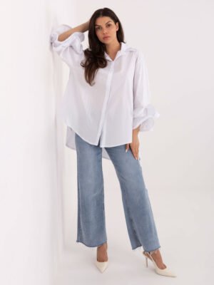 Ilgi marškiniai su išskirtinėmis klostuotomis rankovėmis "SILVIA" balta