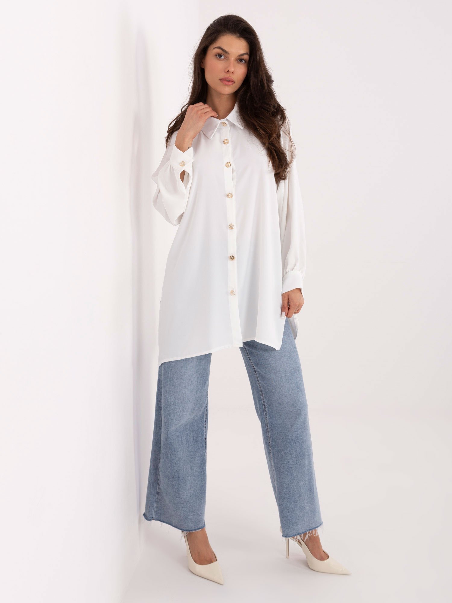 Ilgi marškiniai su skeltukais šonuose "MAREA" balta