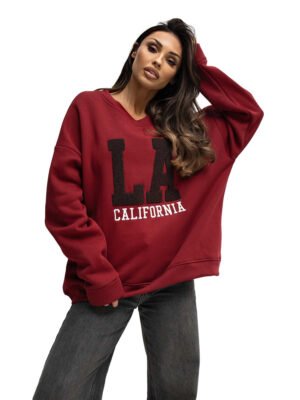 Alternative view of Oversize stiliaus džemperis su užrašu "LA CALIFORNIA" bordo