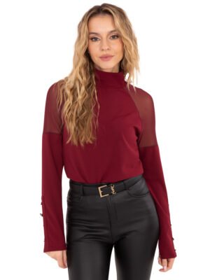 Elegantiška palaidinė su permatomo tinklelio detalėmis "GODA" bordo