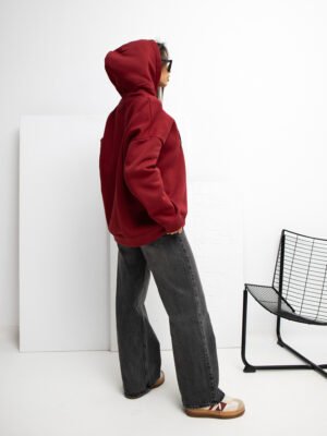 Alternative view of Oversize džemperis su užrašu ir gobtuvu "MOSSE" bordo