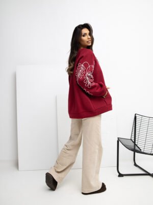 Alternative view of Oversize stiliaus džemperis puošniomis rankovėmis "RUBBI" bordo