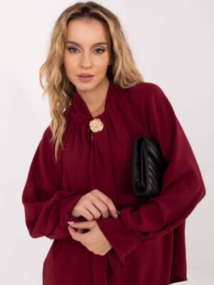 Alternative view of Elegantiška palaidinė su kaspinu ir pūstomis rankovėmis "IEVA" bordo