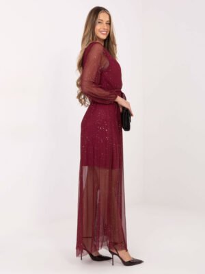 Alternative view of Elegantiška vakarinė suknelė  su blizgučiais ir tiuliu "DANIELA" bordo