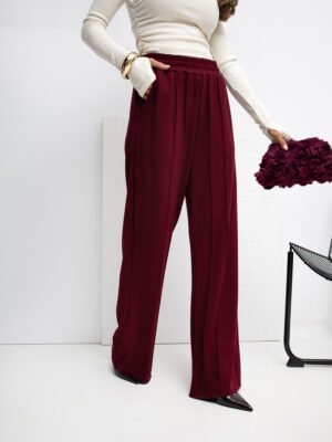 Plataus modelio laisvalaikio kelnės "Basic Wide Leg" bordo