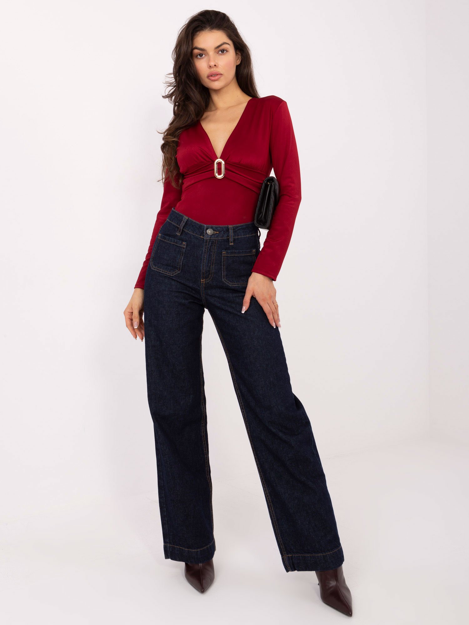 Elegantiškas bodis V formos iškirpte "PARIS" bordo - Image 3