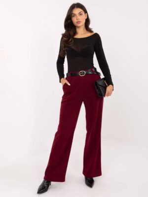 Stilingos velvetinės platėjančios kelnės su aukštu liemeniu "ELLI" bordo