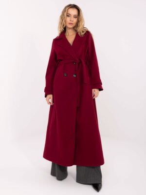 Klasikinis ilgas paltas su dvieiliu užsegimu "SELIA" bordo