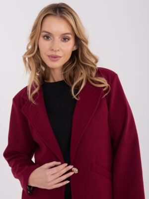 Alternative view of Klasikinio stiliaus trumpas paltas užsegamas dekoratyvine saga "VALERY" bordo